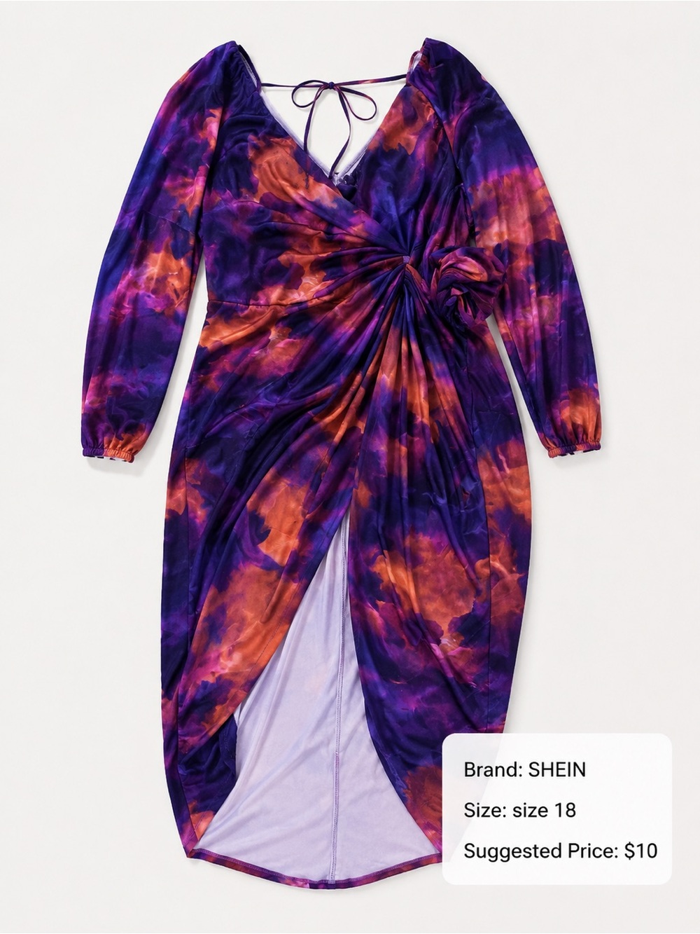 SHEIN Purple & Orange Tie-Dye Wrap Midi Dress
